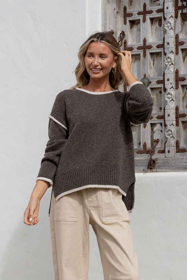 Contrast Trim Knit - Chocolate/Latte