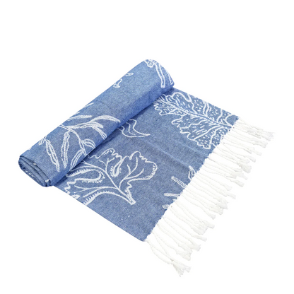 Coral Turkish Towel - Dusty Blue & White