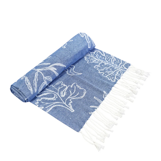 Coral Turkish Towel - Dusty Blue & White