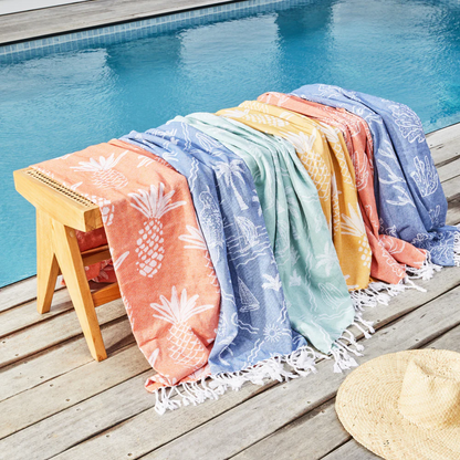 Coral Turkish Towel - Dusty Blue & White