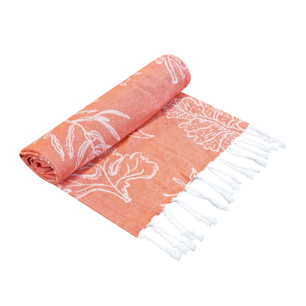 Coral Turkish Towel - Tangerine & White