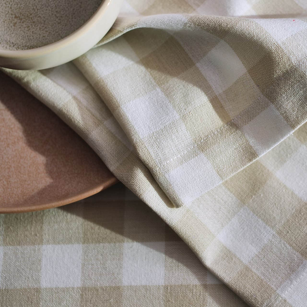 Cucina Gingham Napkin Set - Stone