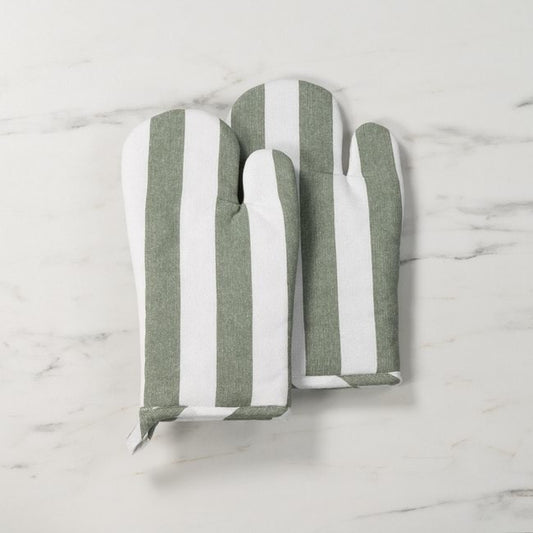 Cucina Stripe Oven Mitt Pair - Olive