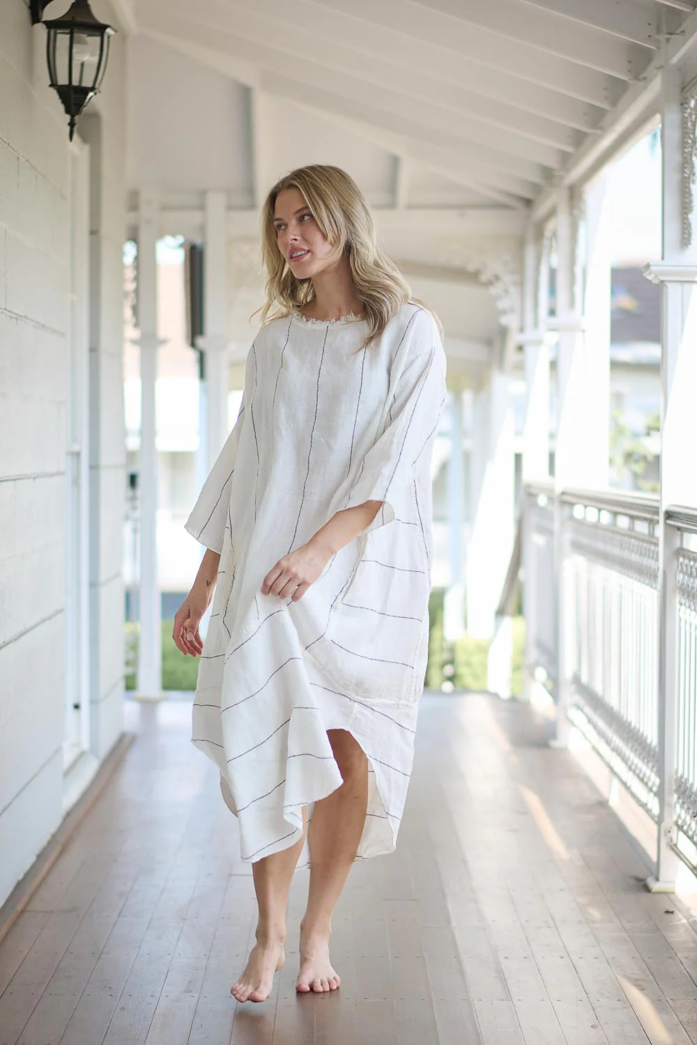 Carter Malle Linen Dress - White Charcoal Fine Stripe