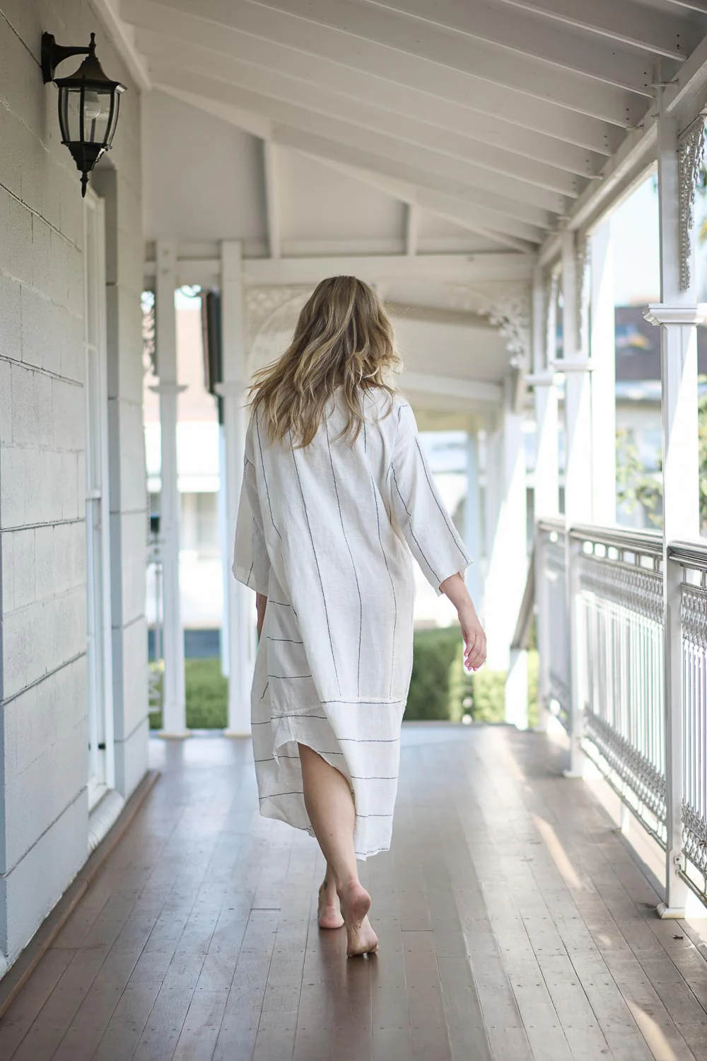 Carter Malle Linen Dress - White Charcoal Fine Stripe