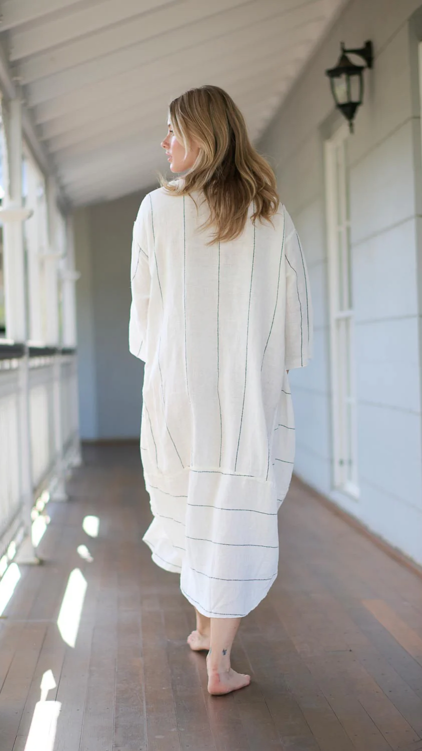 Carter Malle Linen Dress - White Charcoal Fine Stripe