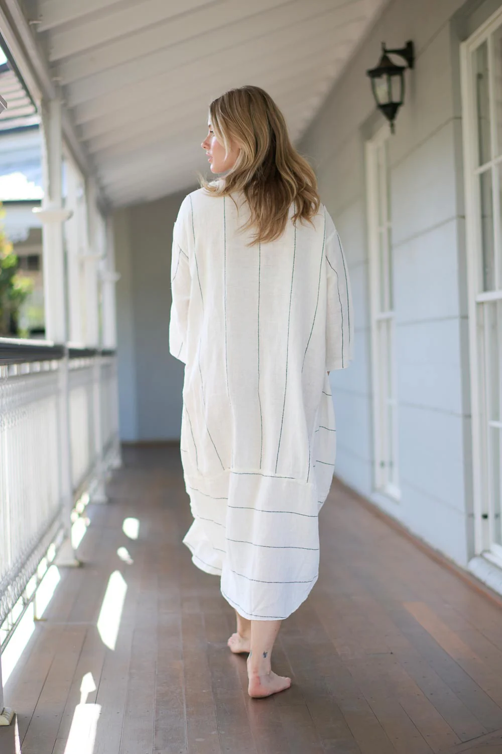 Carter Malle Linen Dress - White Charcoal Fine Stripe
