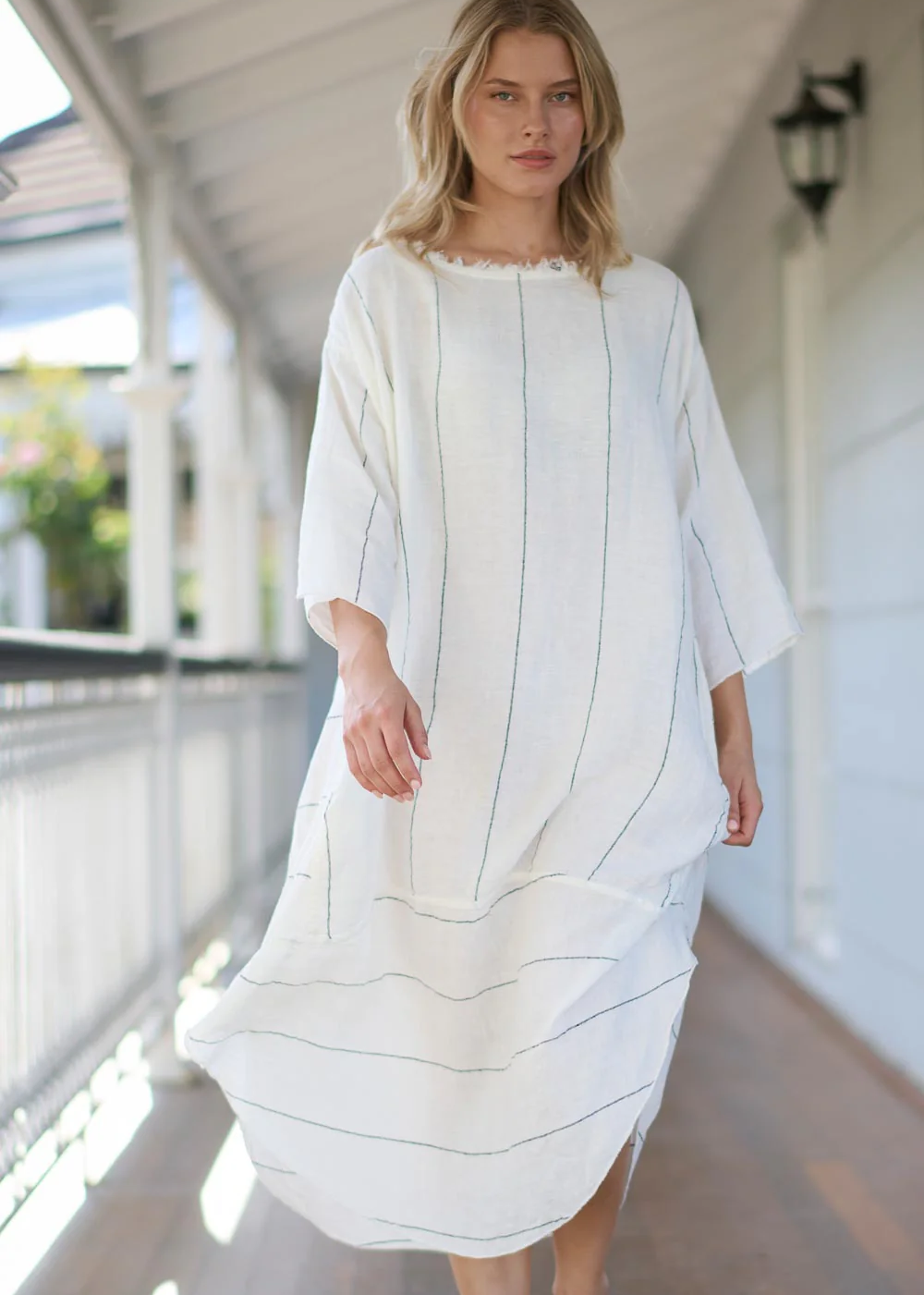 Carter Malle Linen Dress - White Charcoal Fine Stripe