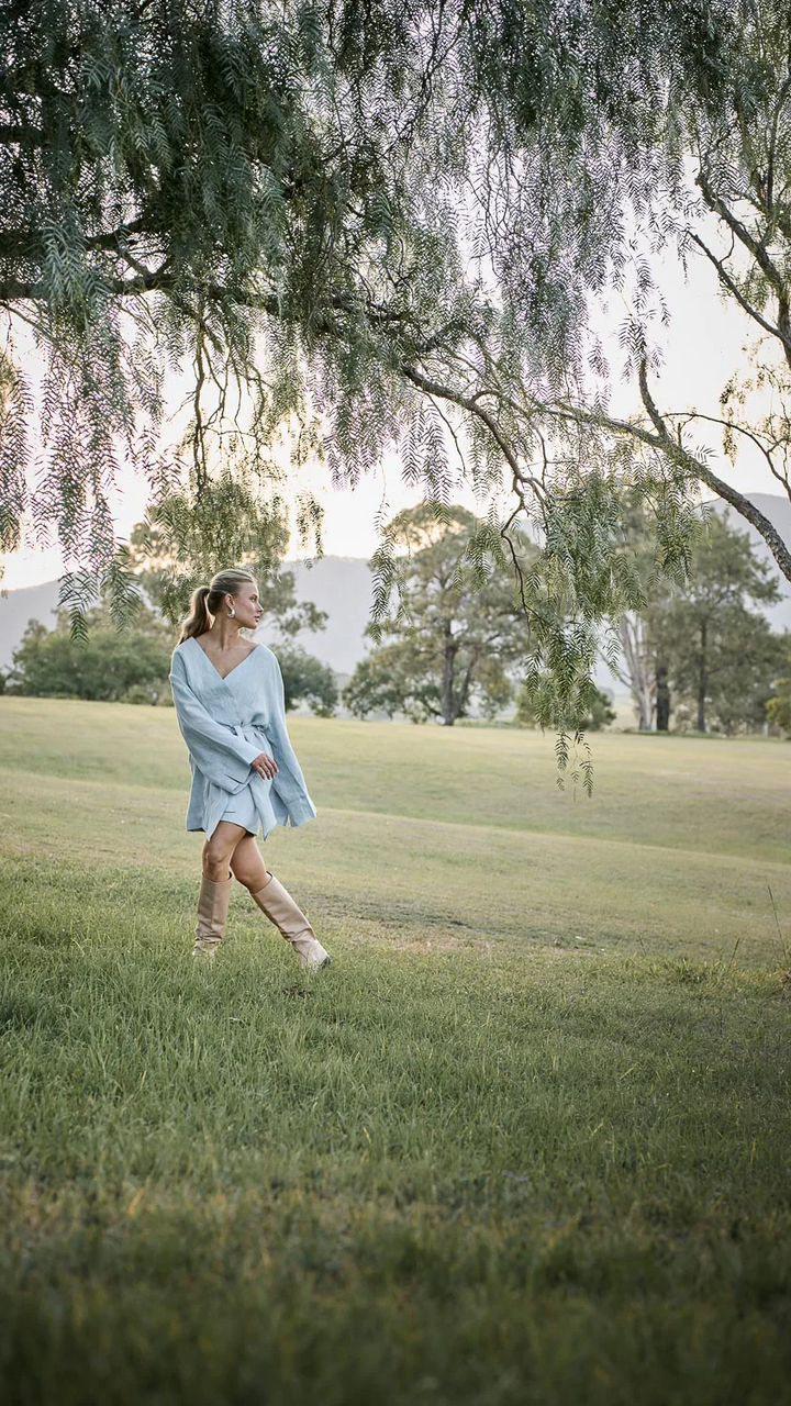 Frida Linen Dress - Soft Blue