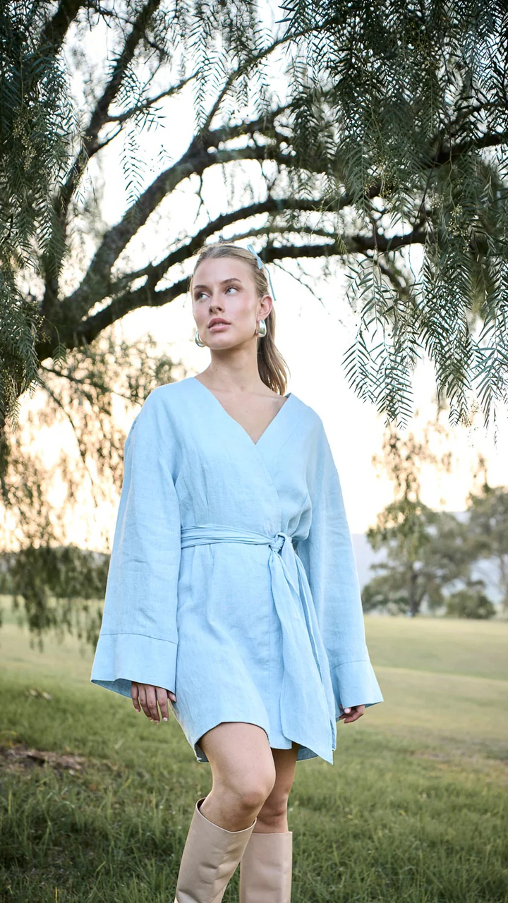 Frida Linen Dress - Soft Blue