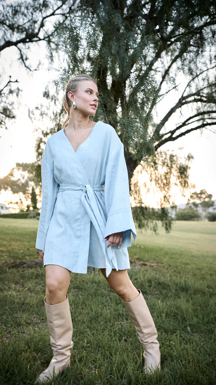 Frida Linen Dress - Soft Blue