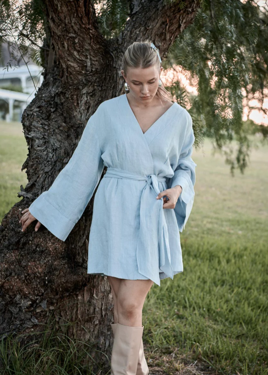 Frida Linen Dress - Soft Blue