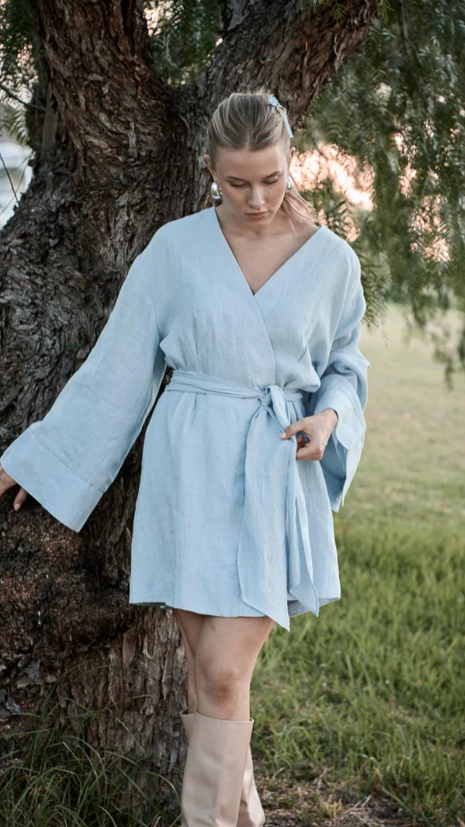 Frida Linen Dress - Soft Blue