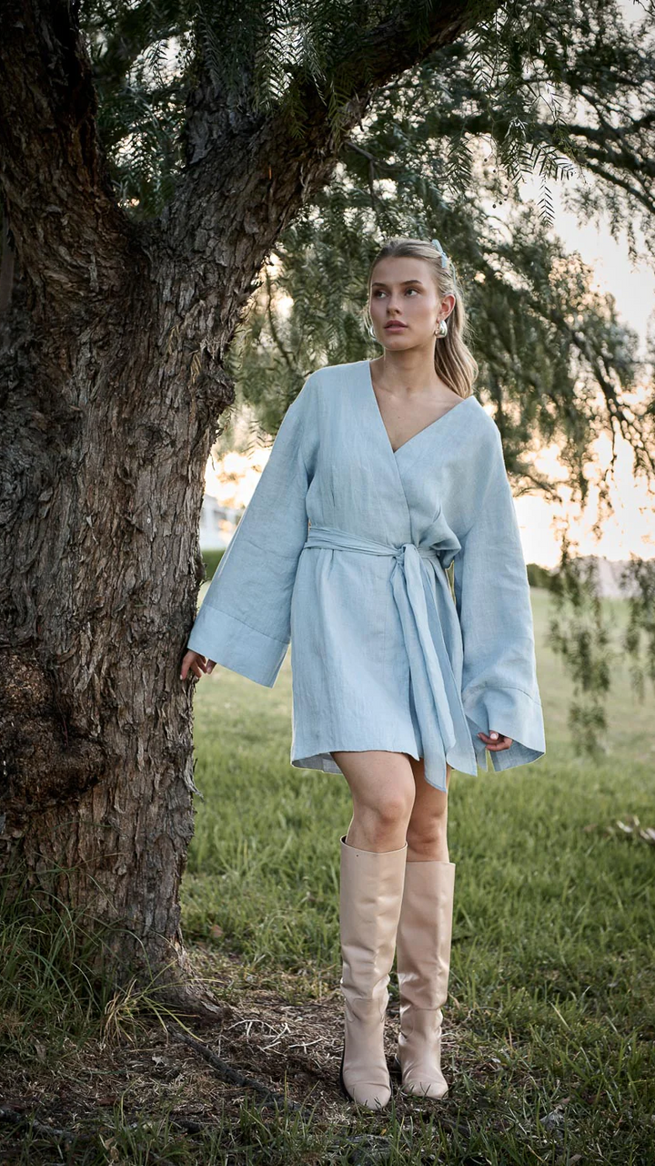 Frida Linen Dress - Soft Blue