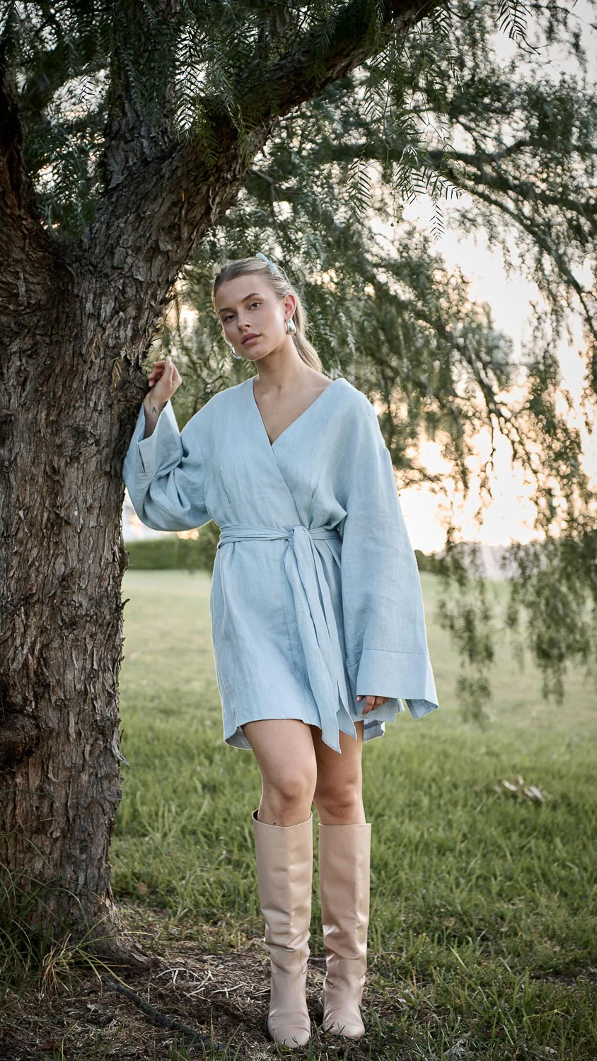 Frida Linen Dress - Soft Blue