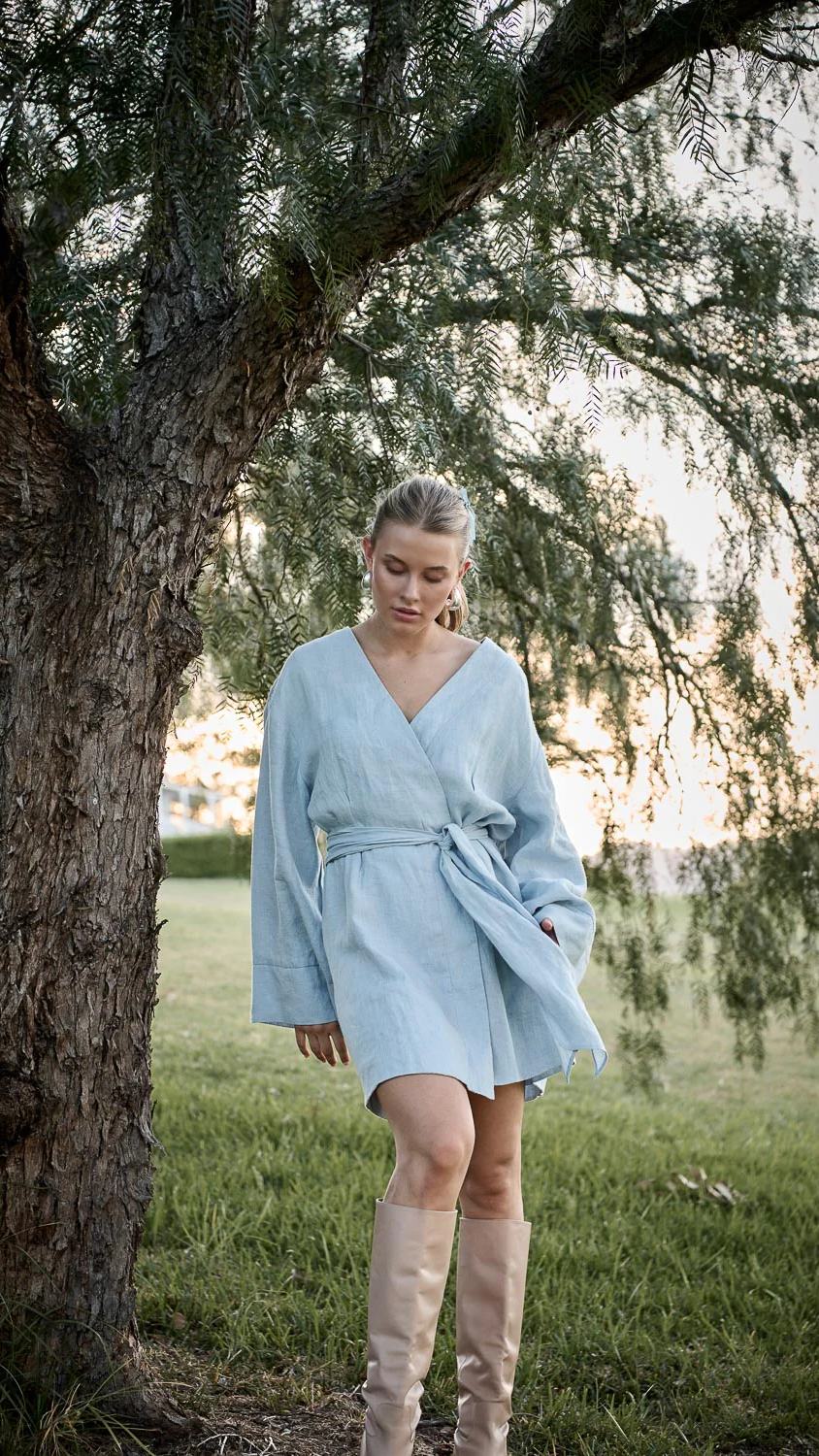 Frida Linen Dress - Soft Blue
