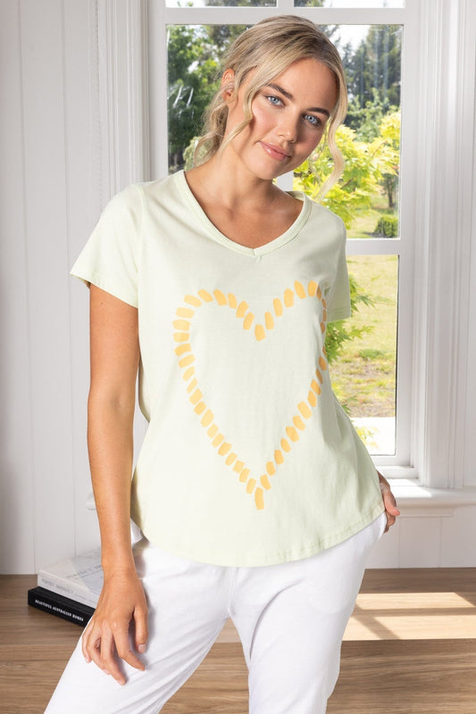 Sunny T-Shirt - Lime Green/Orange Heart