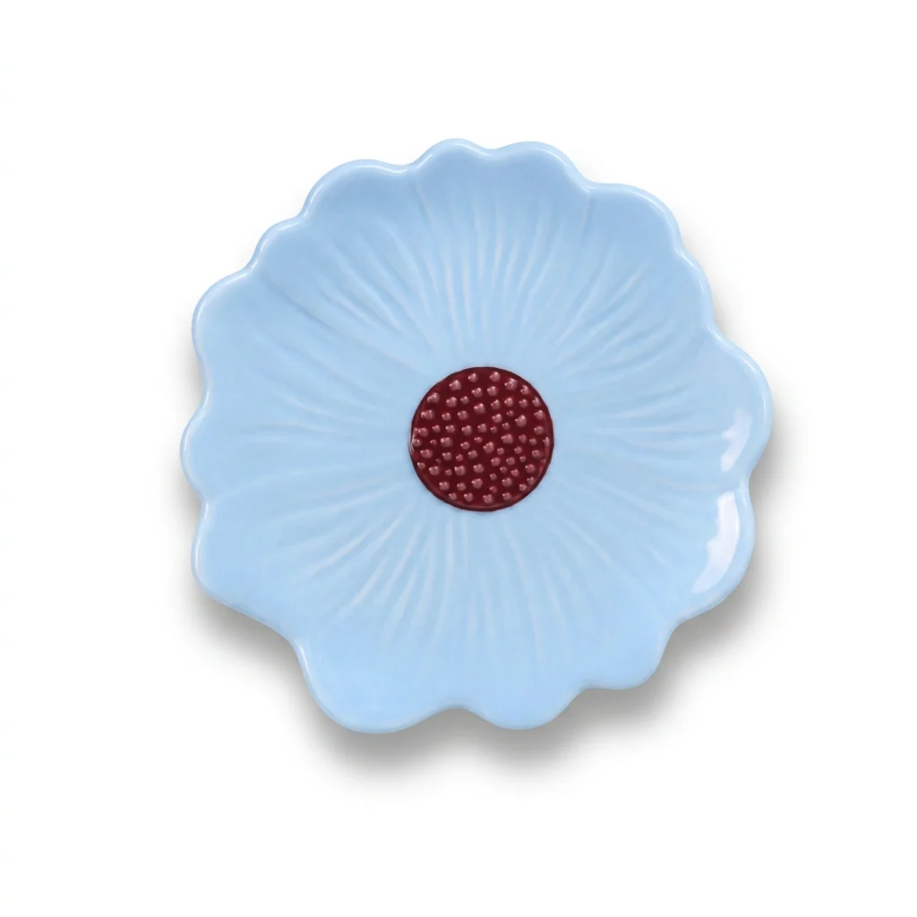 Flower Trinket Dish - Blue with Burgundy Centre