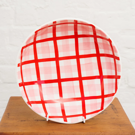Gingham Salad Bowl - Pink & Red