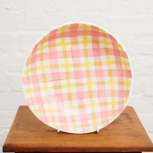 Gingham Salad Bowl - Pink & Yellow