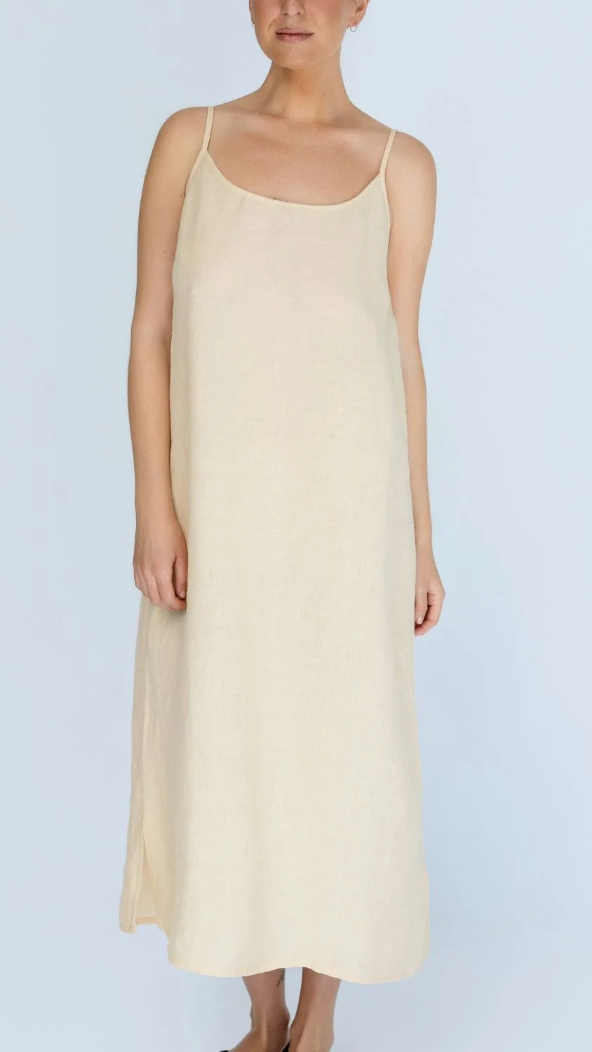 Fundamental Midi Linen Slip Dress - Soft Butter
