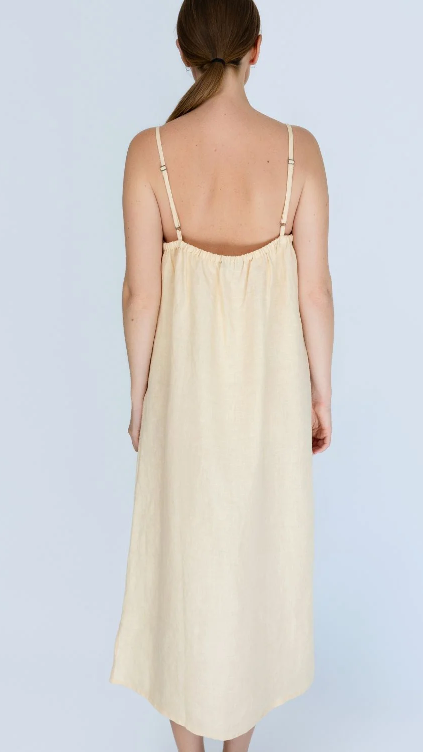 Fundamental Midi Linen Slip Dress - Soft Butter