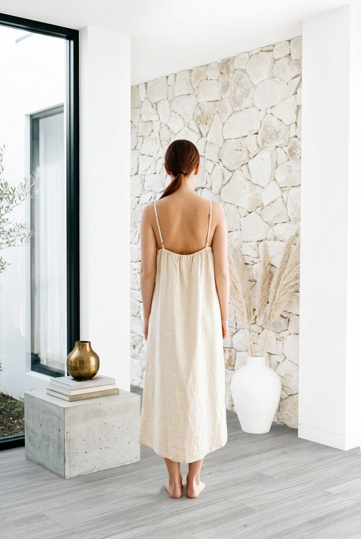 Fundamental Midi Linen Slip Dress - Soft Butter