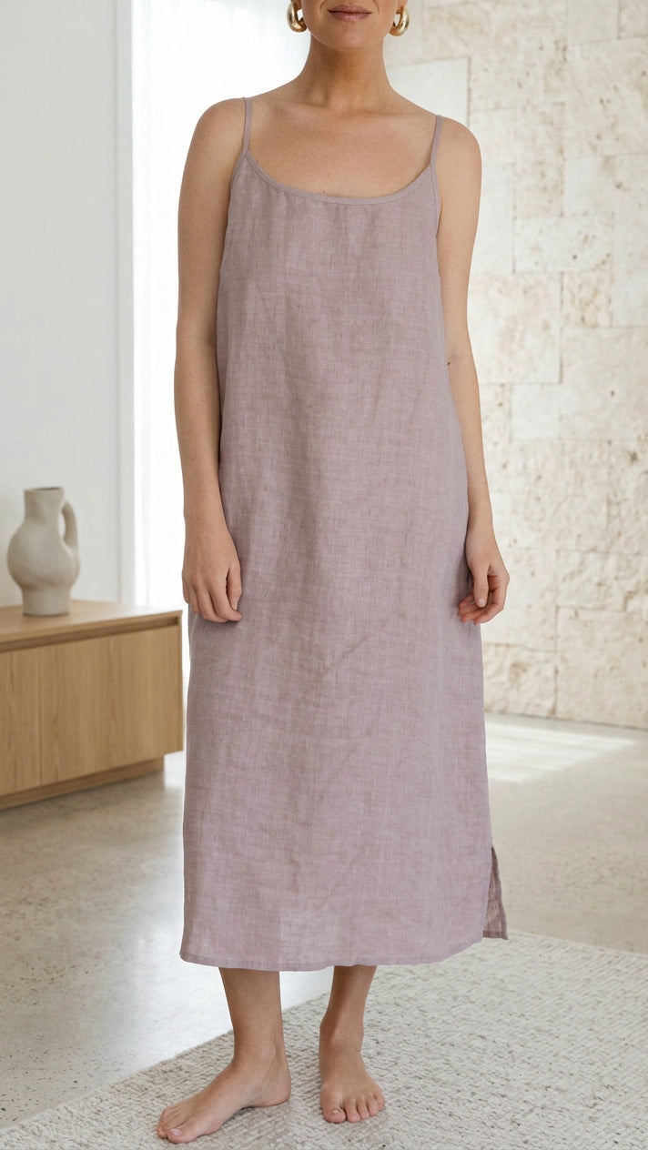 Fundamental Midi Linen Slip Dress - Lilac