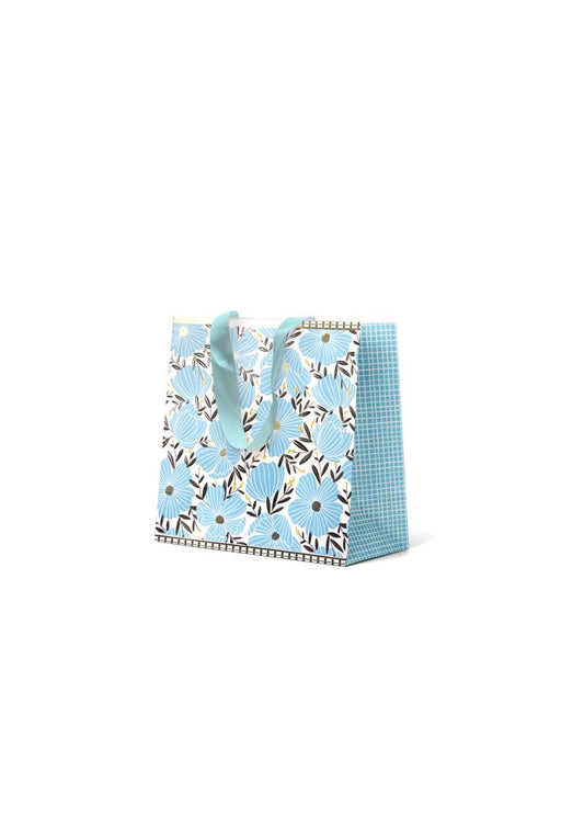 Gift Bag Small - Embossed & Foiled Flowers on Aqua