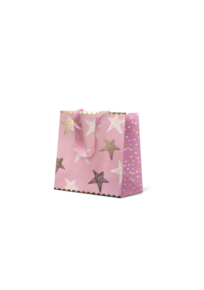 Gift Bag Small - Embossed & Foiled Stars on Pink