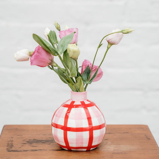 Gingham Bud Vase - Pink & Red
