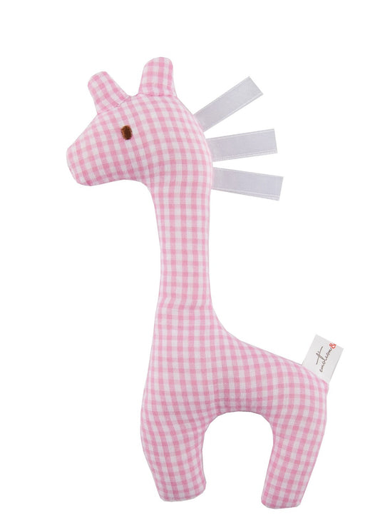 Gingham Giraffe Rattle – Pink