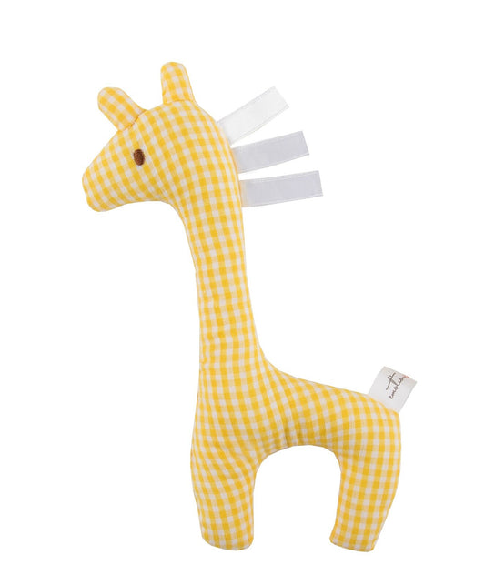 Gingham Giraffe Rattle – Yellow