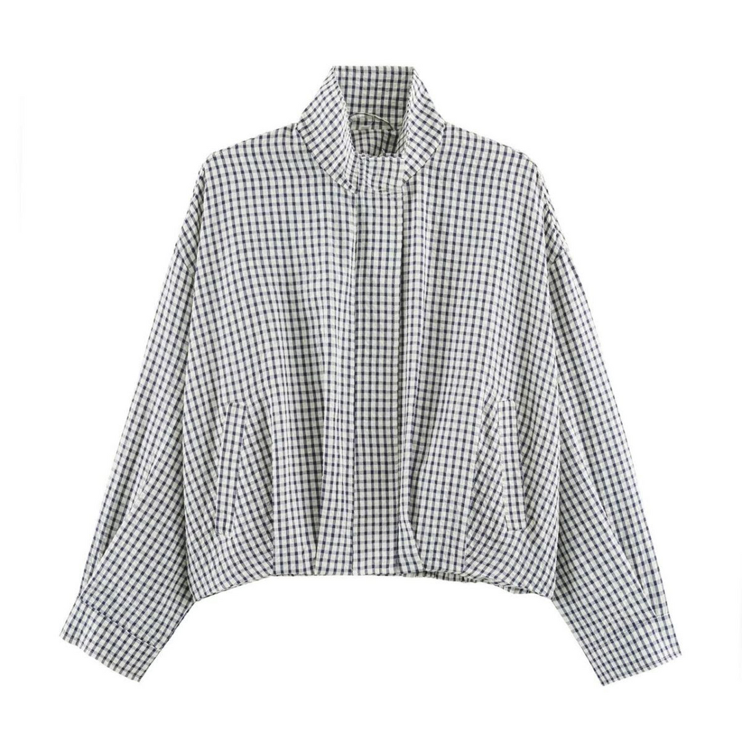 Gingham Zip Front Spring Jacket - Navy/White