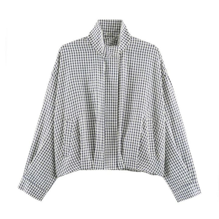 Gingham Zip Front Spring Jacket - Navy/White