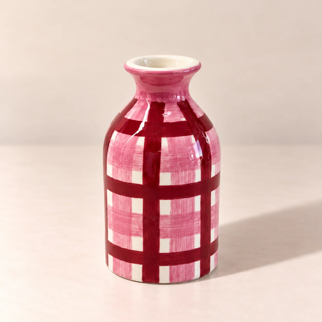 Gingham Bud Vase - Pink &amp; Burgundy