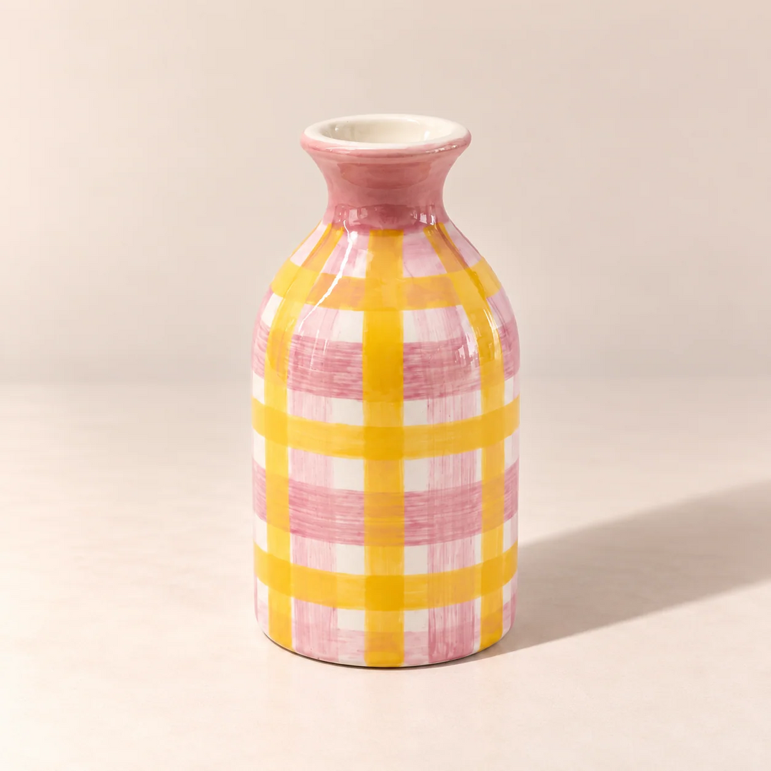 Gingham Bud Vase - Pink and Yellow
