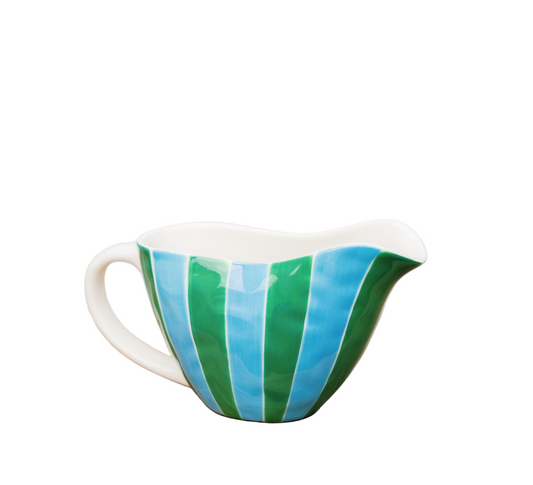 Gravy Jug – Green & Cornflower Blue Stripe