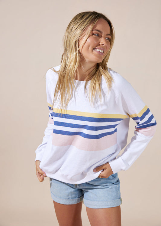Hamptons Sweater - White/Navy/Pink Stripe