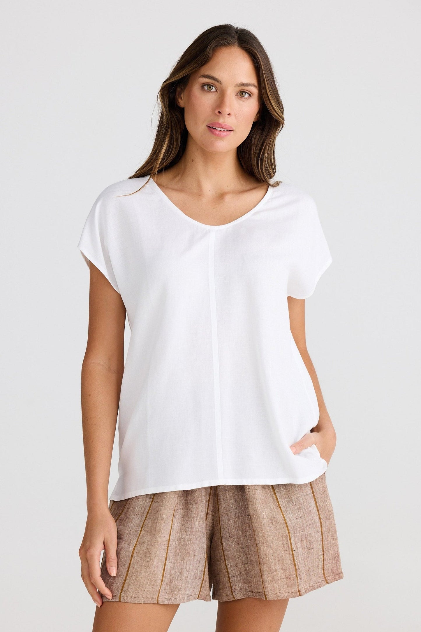 Havana Linen Blend Tee - White
