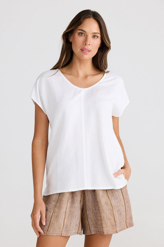 Havana Linen Blend Tee - White