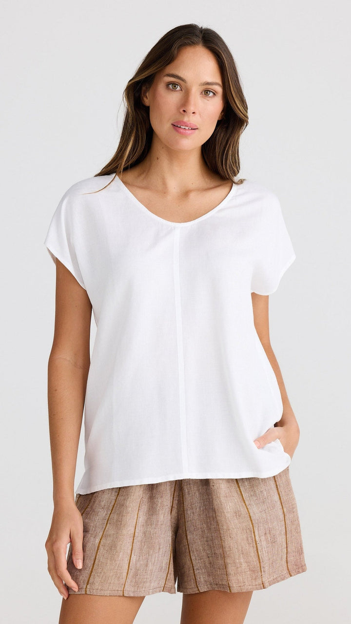 Havana Linen Blend Tee - White