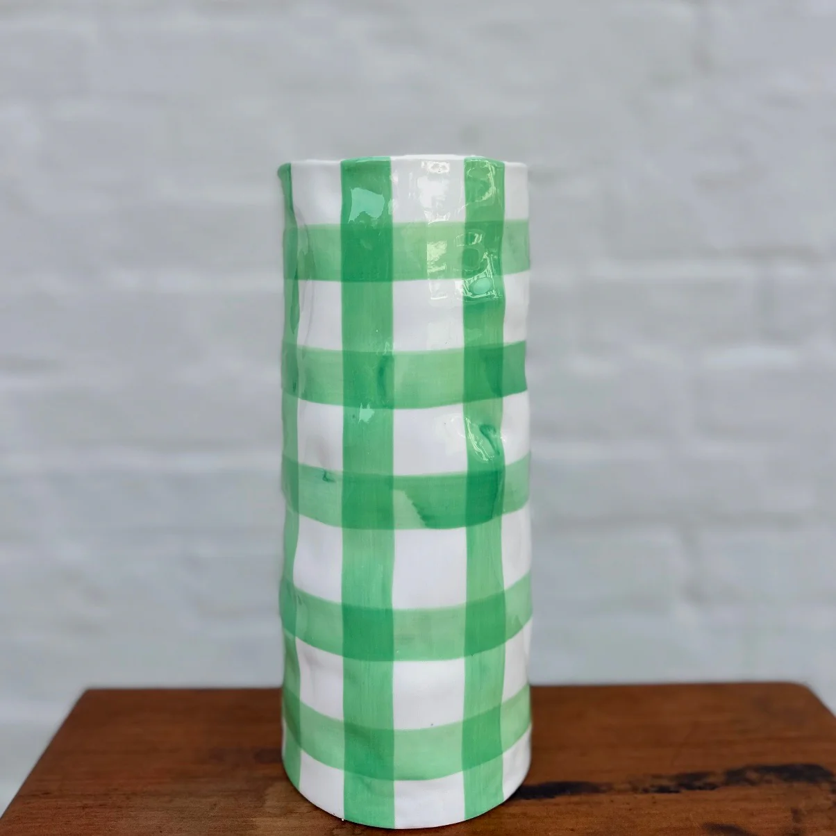 Medium Gingham Vase - Mint