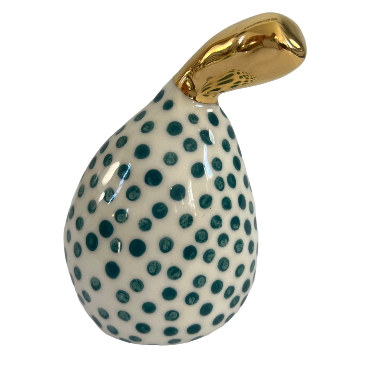 Medium Ceramic Pear with Golden Stalk - Green Spot