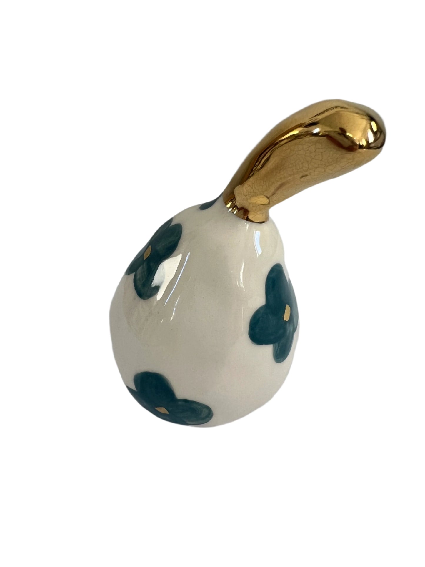 Small Ceramic Pear with Golden Stalk - Green Gold Flower