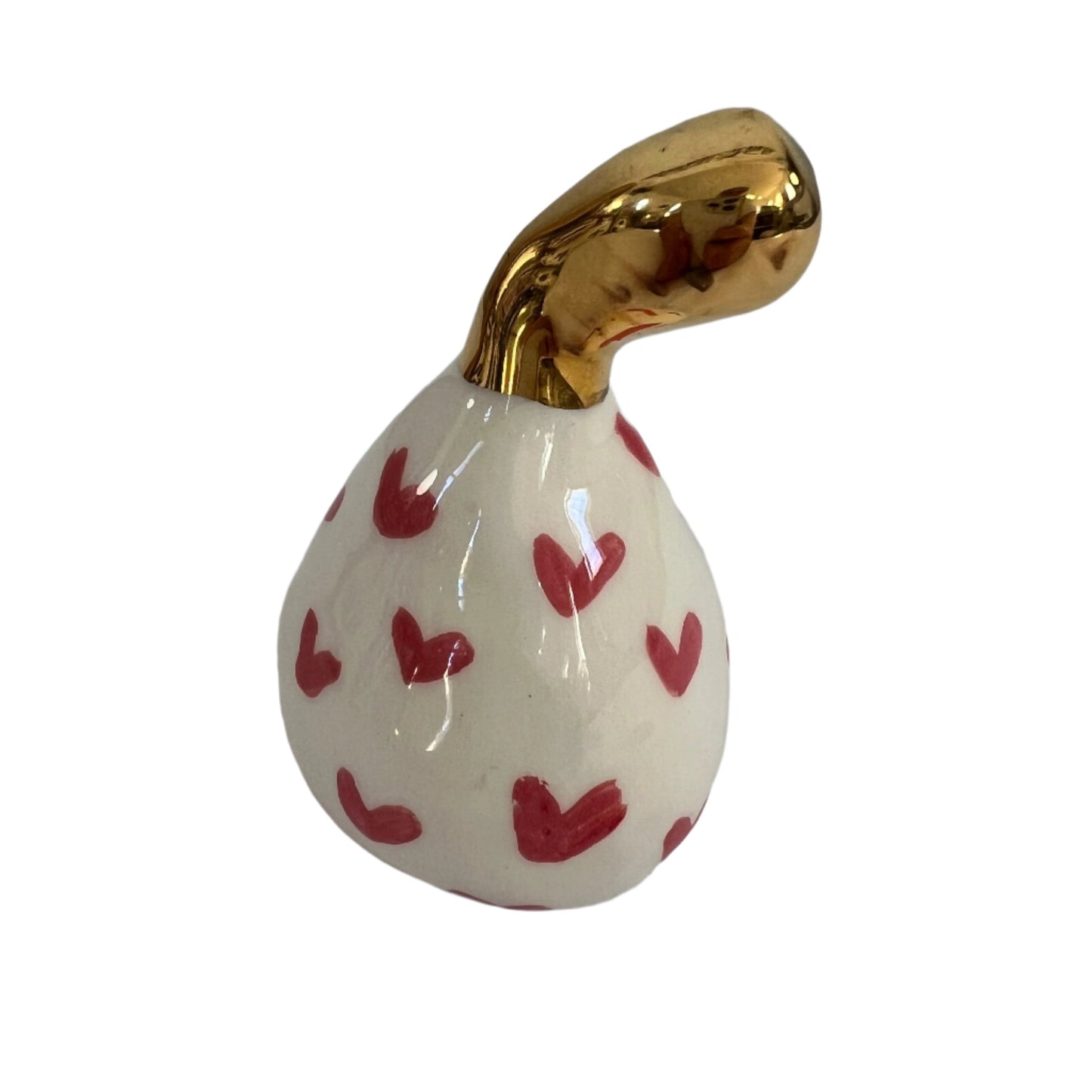 Mini Ceramic Pear with Golden Stalk - Red Heart