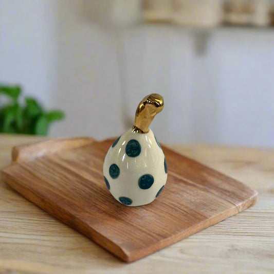 Small Ceramic Pear with Golden Stalk - Green Spot