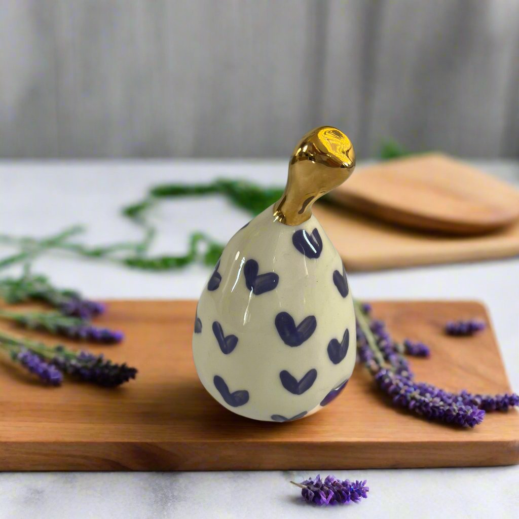 Medium Ceramic Pear with Golden Stalk - Purple Heart