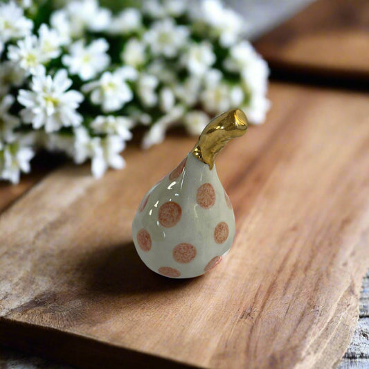 Small Ceramic Pear with Golden Stalk - Pink Spot