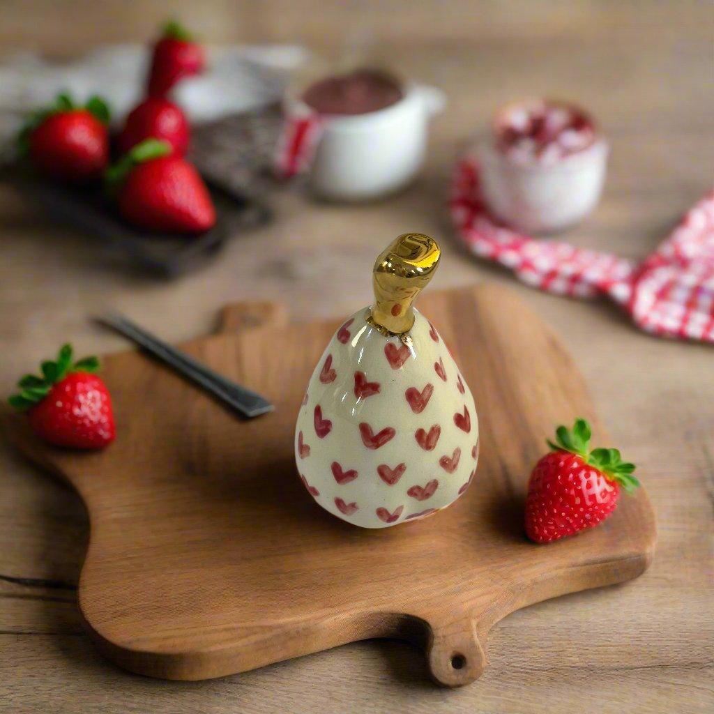 Small Ceramic Pear with Golden Stalk - Red Heart